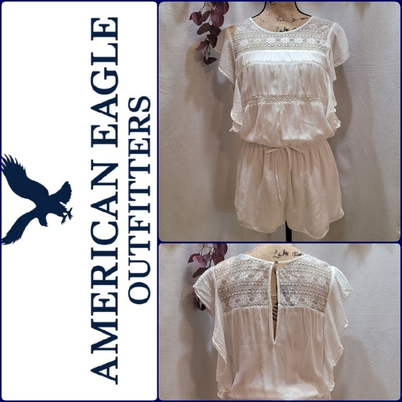 American Eagle Outfitters Pants - American Eagle Flutter Sleeve White Lace Romper